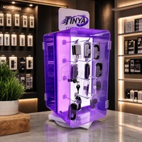 Support de Présentation Rotatif en Acrylique pour Câbles et Chargeurs Mobiles, avec Porte Verrouillable et LED, pour Accessoires de Téléphonie Mobile en Magasin de Détail