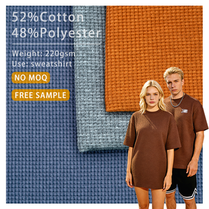 थोक 220gsm कपास 46% पॉलिएस्टर वाफले कपड़े cvc नरम आरामदायक शादी परिधान टी-शर्ट जैकेट हूडी - Product Image 1