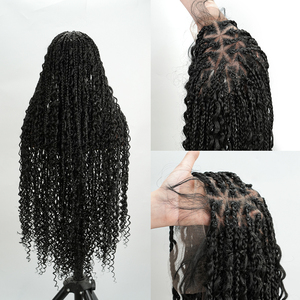 <span class=keywords><strong>Parrucca</strong></span> Sintetica Bohemien Nera Naturale <span class=keywords><strong>con</strong></span> Pizzo Completo e Treccia Triangolare Senza Nodi, Ondulata Naturale per Donne Nere, Stile Boho - Product Image 6