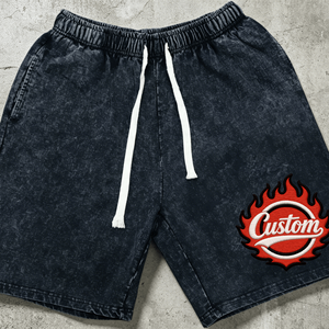Shorts décontractés en coton lavé pour homme avec logo brodé et cordon de serrage à la taille pour l'été - Product Image 2