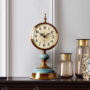 American Style Retro <b>Table</b> <b>Clock</b> Circular Gold Base Home Decoration Desk <b>Clock</b> - Product Image 4