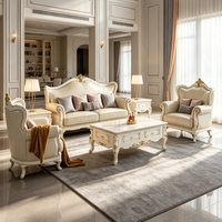 Ensemble de canapés en cuir de luxe européen, canapé classique en bois massif sculpté, meubles de salon pour maison et villa, vente en gros