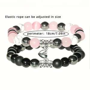 Ensemble <span class=keywords><strong>Collier</strong></span> et Bracelet Aimant <span class=keywords><strong>d</strong></span>'Amour pour Couple, Colonne Hexagonale, en Jade Rose et Turquoise Blanche, Acier Inoxydable Argenté, Cadeau de Mariage ou de Fête - Product Image 3