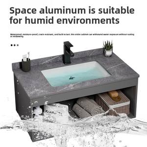 Conjunto de Muebles de Baño de Aluminio Espacial con Almacenamiento Montado en la Pared e Iluminación, <span class=keywords><strong>Lavabo</strong></span> de Cerámica para Balcón, Cuarto de Baño y Aseo - Product Image 3