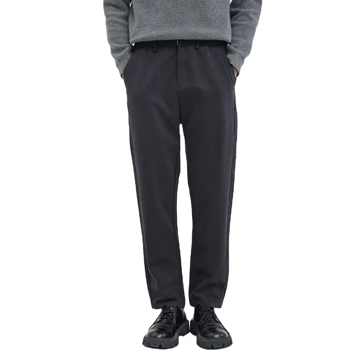 冬の黒の薄いベルベットのビジネスカジュアルパンツアーバンメンズボタンストレートスーツパンツ