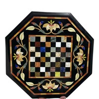 Table basse décorative en marbre noir avec incrustation florale en pierres précieuses, faite à la main, Pietradura, finition polie, écologique, pour intérieur/extérieur