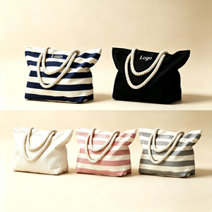 Sac fourre-tout de plage en toile tendance avec lettres, écologique, réutilisable, avec logo personnalisé, grande capacité, poignées en corde de coton, sac à bandoulière pour le shopping - Product Image 2