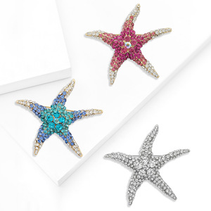 Spilla da bavero elegante nautica in metallo placcato oro con strass blu sfumato a forma di stella marina per decorazione <span class=keywords><strong>blazer</strong></span> - Product Image 1