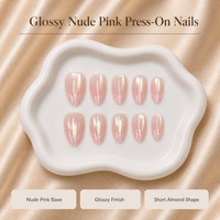 Y157 Kaixin Vente en gros Faux ongles à presser Amande Œil de chat Rose pêche nude transparent Brillant Nacré Couverture complète Réutilisables