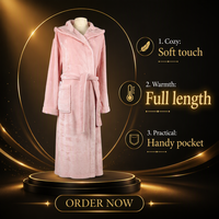 Peignoir d'hiver chaud en flanelle pour femmes, rose, en polaire corail, à manches longues, avec capuche, vêtements de nuit