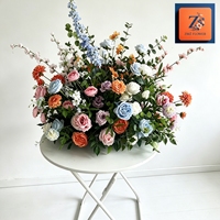 Chemin de table en fleurs de soie orange, rose et bleu, centre de table artificiel, arrangement d'hortensias et de delphiniums, décoration de table pour mariage et banquet