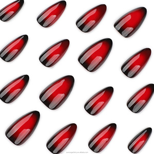 24 <span class=keywords><strong>Uñas</strong></span> Postizas Acrílicas Cortas en Forma de Almendra, Color Rojo Ojo de Gato - Product Image 4