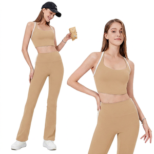 Women's Seamless Quick Dry Crop Top Yoga Set Solid Color High Waist Leggings Breathable Spandex/Nylon Tank Top Front Logo - Product Image 2