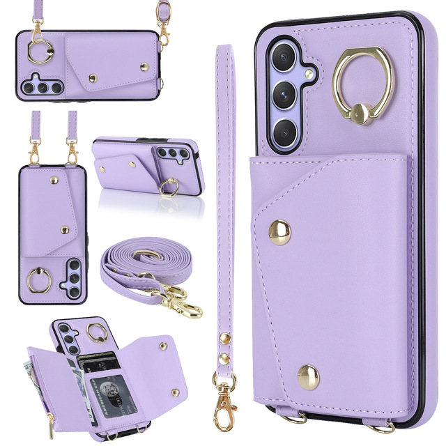 Durable Shockproof Leather Women Men Crossbody Card Holders Wallet Phone Case for Samsung Galaxy S25 Edge with Metal Chain Strap