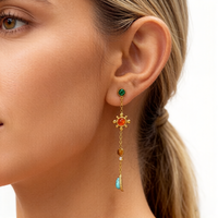 Boucles d'oreilles pendantes à pompon en acier inoxydable plaqué or 18 carats, style rétro tendance, avec pendentif en pierre naturelle (turquoise, œil de tigre, zircon) – Cadeau