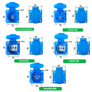 Presa Industriale da Parete Impermeabile IP54, 2 <span class=keywords><strong>Prese</strong></span> 16A 250V, Universale EU/UK, Montaggio a Pannello, Coperchio a Molla Ribaltabile <span class=keywords><strong>Blu</strong></span> - Product Image 2