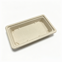 Afbreekbare, recyclebare, wegwerpbaar rechthoekig sushi- en fruitplateau, stapelbaar, geschikt voor magnetron, van bagasse, voor fastfood.