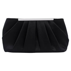 New Fashionable Trapeze Shape Pleated Silk Satin Evening <b>Clutch</b> with Chain Strap and Square Pattern Polyester Lining for Parties - Product Image 5