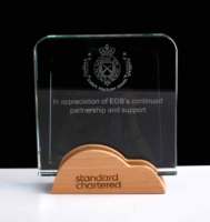 Nouveaux trophées et récompenses en verre transparent poli, écologiques, avec gravure personnalisée du logo, cadeaux d'entreprise annuels, plaque commémorative