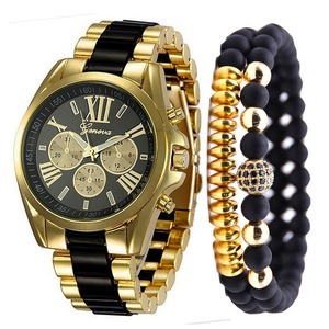 Reloj de acero inoxidable dorado para hombre, con esfera romana, subesferas decorativas, pulsera, set de regalo para hombre - Product Image 5