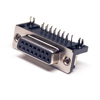 Connecteur DB15 D-sub 15 broches, contacts usinés et estampés, pas de 2,77 mm, prise de carte PCB à angle droit avec coupelle à souder