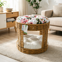 Lit pour chat en rotin PE tissé à la main, demi-cercle, artisanal, nid pour animaux de compagnie, utilisation en intérieur, panier tissé pour chaton, coussin lavable