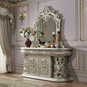 Muebles de Dormitorio de Lujo Estilo Francés, <span class=keywords><strong>Cama</strong></span> Plateada con Detalles en Oro y Tallado Calado para Decoración Interior de Villas y Palacios Reales - Product Image 3