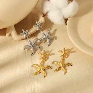 Pendientes de Estrella de Mar en Acero Inoxidable 18K, Serie Océano, Pendientes de Alta Gama a la Moda, Venta al Por Mayor - Product Image 3
