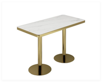 Table à manger carrée en marbre doré de luxe pour hôtel et restaurant moderne avec base en acier inoxydable