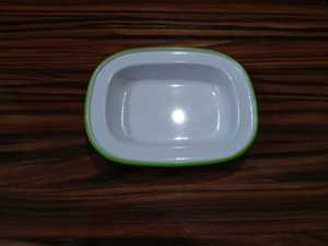 White Rectangular <b>Enamel</b> Pie Dish Green Rim Oven and Dishwasher Safe <b>Baking</b> <b>Tray</b> Serving Plate - Product Image 1