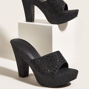 Women's High Heel Slide <b>Sandals</b> With Rhinestones Glitter Platform Mules For Evening Wear - Product Image 2