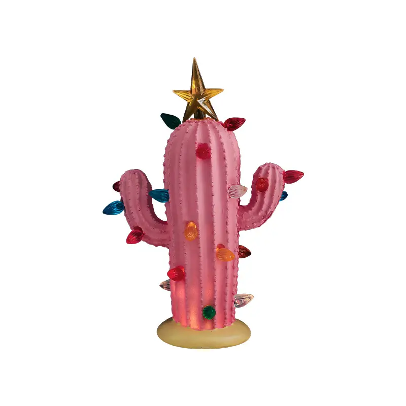 Résine Cactus Ornement Vintage Noël Cactus Décoration avec Lumières Désert Plantes Jardin Art Statue Décoration de La Maison figurine