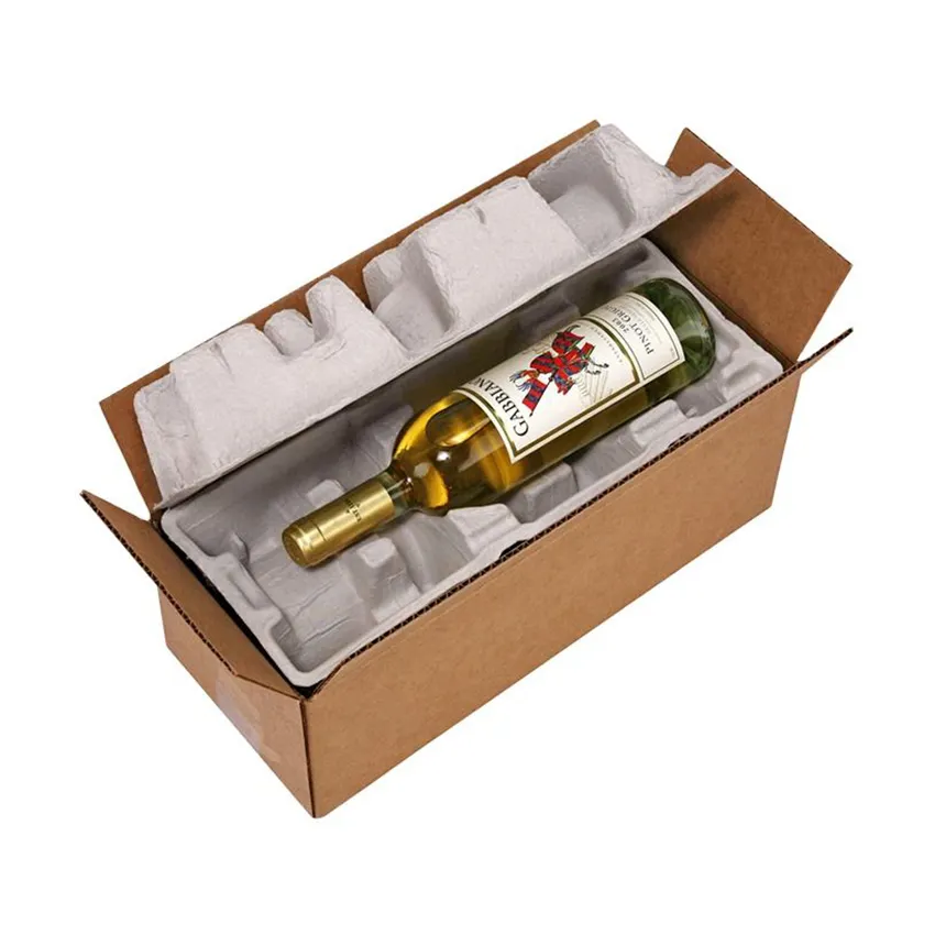Caja de envío de botella de vino tinto de pulpa de papel reciclable con logotipo personalizado, caja de envío de botella de vino de cartón ecológica