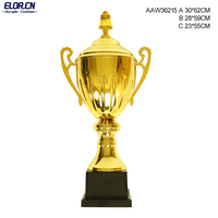 Coupe de trophée de basketball universelle ELOR en métal doré avec décorations ondulées et couvercle à oreilles