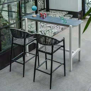Vruise Ship Chaises de bar en <span class=keywords><strong>corde</strong></span> tissée pour le jardin Tabouret imperméable pour pieds hauts Ensemble de mobilier d'extérieur Table et chaise de bar en aluminium - Product Image 6