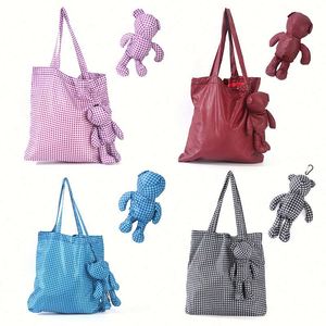 Design Wholesale Checkered Waterproof Fabric Bear Shopping <b>Foldable</b> Storage Tote <b>Bag</b> - Product Image 6