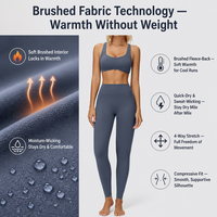 Ensemble de course 2 pièces brossé uni en Spandex/Polyester pour femme - Soutien-gorge élégant à taille haute à séchage rapide et pantalon long grande taille pour le fitness