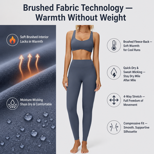 Ensemble de course 2 pièces brossé uni en Spandex/Polyester pour femme - Soutien-gorge élégant à taille haute à séchage rapide et pantalon long grande taille pour le fitness - Product Image 2
