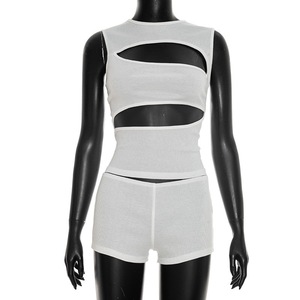 Sexy Summer Stretch Two-pieces <strong>Short</strong> Set With Sleeveless <strong>Romper</strong> <strong>Short</strong> Jumpsuit and Slim Tight <strong>Shorts</strong> - Product Image 5