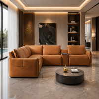 Canapé d'angle moderne en cuir véritable avec fonction de relaxation électrique, console tactile, USB et recharge sans fil
