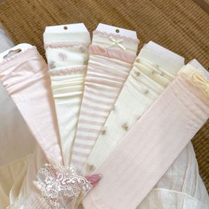 Spring Summer Thin Pink Korean Style Jk Lolita <b>Bow</b> Slouch Socks Breathable Mid Calf Women's Socks - Product Image 2