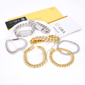 Pulsera Cubana de Plata de Ley 925 Chapada en Oro con Moissanita Brillante Estilo Rómbico para Hombre - Product Image 6