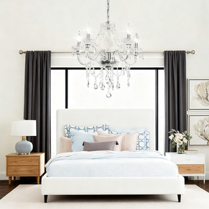 Lámpara de araña de cristal con 5 luces E27, cuerpo redondo blanco, control por interruptor, para cocina, dormitorio, sala de estar, comedor - Product Image 4