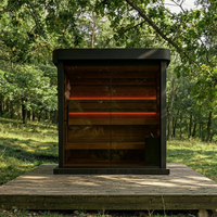 Sauna a cubo moderna da esterno con vetro panoramico, sauna a infrarossi lontani, in legno massello, per giardino, cortile, villa e casa.