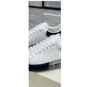 Luxury White <b>Leather</b> Black Heel Air Cushion <b>Sneakers</b>, Transparent Sole Height Increasing Casual Shoes - Product Image 2