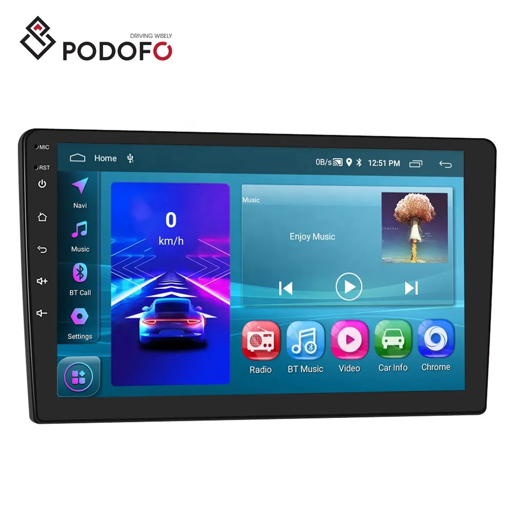 Podofo 9/10.1 pulgadas 2 + 64G Android Car Radio Doble Din Car Stereo CarPlay & Android Auto GPS WIFI FM RDS BT Autoradio EE. UU. Stock