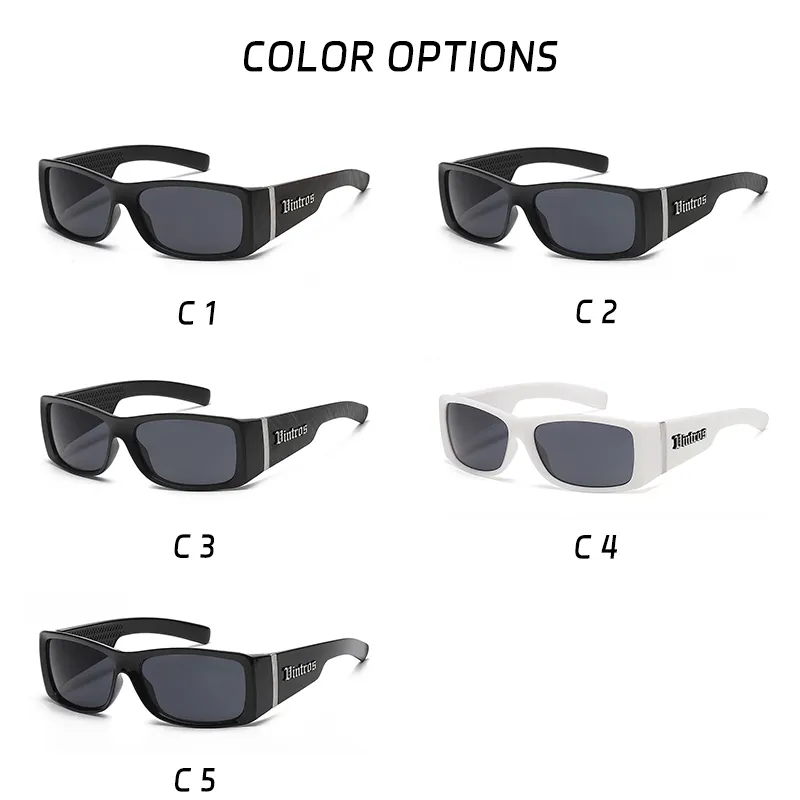 Vintros Gangsta Og Streetwear Retro Vintage Big Thick Frame Custom Logo Rectangle Polarized Sport Sunglasses Men 2023 UV400