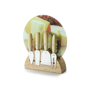 Juego de Cuchillos para Queso de Lujo Más Popular, Tabla de Cortar de Vidrio y Acero Inoxidable, Soporte de Madera, Rebanador de Queso, Espátula, Esparcidor - Product Image 2