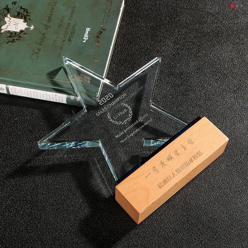 Trofeo di cristallo di logo su ordinazione di nuovo disegno di MH-J145 con i medaglie e le medaglie di vetro del premio di vetro della base di legno