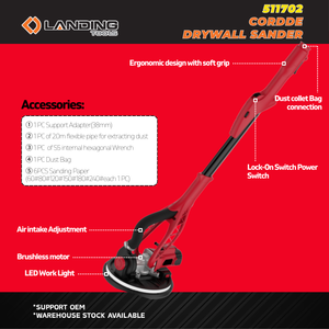 Ponceuse électrique filaire 820W 511702 à vitesse variable, plateau de ponçage 225mm, aspiration intégrée, éclairage LED pour plafonds et murs - Product Image 2